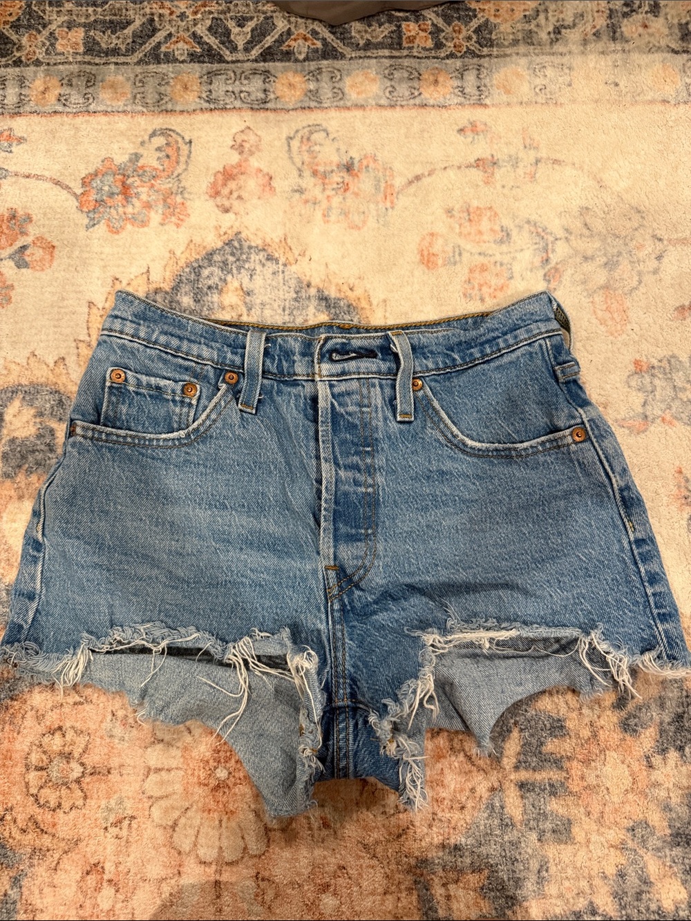 Levi's Medium Blue Distressed Cutoff Jean Shorts